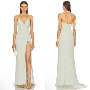 Katie May Jupiter Halter Maxi Gown In Sage Green